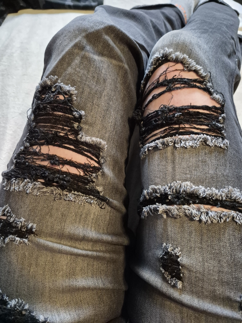 High-Rise Distressed Flare Jeans - Black - Picture 13 of 15